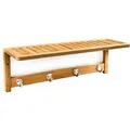 Produktbild: Relaxdays Wandregal mit Hakenleiste, HxBxT:18x50x16cm, 4 Haken, Ablage, Handtuchhalter, Bambus, Holz, natur