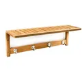 Produktbild: Relaxdays Wandregal mit Hakenleiste, HxBxT:18x50x16cm, 4 Haken, Ablage, Handtuchhalter, Bambus, Holz, natur