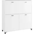 Produktbild: byLIVING Sekretär MONTANA / Sekretär matt weiß / Office-Schrank mit 1 Klappe und 2 Türen / schwarze Griffe / B 120, H 127, T 40 cm - Weiß/Schwarz