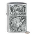 Produktbild: Feuerzeug Zippo Bass Fishing aus Chrom gebürstet in silber seidenmatt mit Emblem