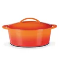 Produktbild: GSW Gusseisen-Bräter – hochwertiger Schmortopf mit Deckel, ideal zum Schmoren, Dünsten und Braten, auch für Induktion und Backofen – Orange / Rot, Gusseisen, 7 Liter