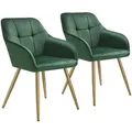 Produktbild: TECTAKE Stuhl Marilyn, Samtoptik, gesteppt  2er Setdunkelgrün/gold