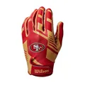 Produktbild: Wilson AD NFL Stretch Fit Football-Handschuhe, Hervorragende Passform und sicherer Grip, Aus atmungsaktivem Material, Optimale Performance, Team: San Francisco 49ers, Farbe: Rot/Gold, Erwachsenengröße