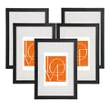 Produktbild: WOLTU Bilderrahmen 20x30 cm, Fotorahmen zum vertikalen oder horizontalen Aufhängen/Aufstellen, Holzrahmen mit Passepartout, Set of 5 Posterrahmen Collage Wanddeko, Schwarz