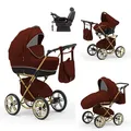 Produktbild: Klassischer Kinderwagen Sorento Gold 5 in 1 inkl. Sportsitz, Autositz und Iso Base in 19 Farben