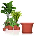 Produktbild: BigDean 5X Blumentopf Ø 40 cm Farbe Terrakotta & Untersetzer Kunststoff Pflanztopf Containertopf Übertopf Pflanzkübel rund 40 x 28 cm Blumentöpfe