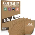 Produktbild: 50 Blatt Kraftpapier A3 Set - 260 g - 29,7 x 42 cm - DIN Format - Bastelpapier & Naturkarton Pappe Blätter aus Kraftkarton zum Drucken, Kartonpapier Basteln für Vintage Hochzeit Geschenke Etiketten
