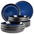 Produktbild: MÄSER 931972, Serie Niara, Modernes Teller Set für 6 Personen in aufregendem Vintage Look, 12-teiliges Tafelservice aus Keramik in Blau und Schwarz, Steinzeug