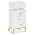 Produktbild: M MCombo Servierwagen mit Rollen & 4 Schubladen, Rollwagen Friseurwagen Weiß, Salon Trolley mit Ablage, Moderner Arbeitswagen für Bad Wohnzimmer, 30x40x86,5 cm, 0062