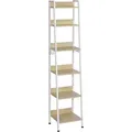Produktbild: Woltu - Standregal Mit 6 Ebenen, Küchenregal Mit 4 Haken, Bücherregal Im Industriestil, Lagerregal Im Wohnzimmer Küche, Regal Aus Mdf Metall, Schmales Leiterregal Weiß