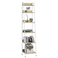 Produktbild: WOLTU Bücherregal Standregal mit 6 Ebenen, Küchenregal mit 4 Haken, Bücherregal im Industriestil, Lagerregal im Wohnzimmer Küche, Regal aus MDF Metall, schmales Leiterregal weiß RGB30whe