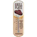 Produktbild: LANOLU Retro Thermometer GRILLPLATZ - GRILL Schild Garten außen - Deko Garten Vintage Schilder - Blechschild Grill Geschenke Schild aus Metall, analoges Thermometer 8x28cm