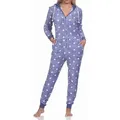 Produktbild: Normann Pyjama Kuschelig warmer Damen Jumpsuit Schlafanzug in Tupfen Punkte Optik blau 40/42