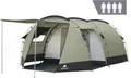 Produktbild: CampFeuer Zelt Super+ für 4 Personen, Olivgrün / Schwarz, XXL Tunnelzelt mit 2 Eingängen und Vordach