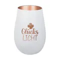 Produktbild: Der-Porzellan-Laden Windlicht mit Gravur GlücksLicht, Weiß Bronze, Teelichthalter aus Glas mit Spruch, Tischdeko modern