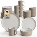 Produktbild: Hausfelder Geschirrset 8 Personen 32teilig Steingut – Tafelservice Set mit Teller, Schalen & Becher – Spülmaschinenfest Geschirr Modern Beige (Nordic Sand, 32-teiliges Set)