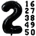 Produktbild: Schwarz Nummer Folienballon 40 Zoll 0 to 9 in Helium Zahlenballon Luftballon Riesenzahl Party Hochzeit Kindergeburtstag Geburtstag Nummer 2