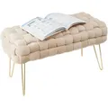 Produktbild: Zedelmaier Sitzhocker Ottoman Sitzbank Schminktisch Hocker Fußhocker Polsterhocker (ZDV7642-CM), Größe: L76*B38*H41,5cm Goldene Beine beige 70 cm