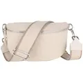 Produktbild: MIRROSI Bauchtasche Damen, Echtleder, Made in Italy, Umhängetasche, Brusttasche, (Schultertasche für jeden Anlass (1 Tasche & 2 Gurte), Crossbody Bag, Beige, gemusterten& verstellbaren Schulterriemen beige Mittelgroße Tasche (25x16x7cm)