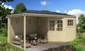 Produktbild: Alpholz 5-Eck Gartenhaus Franz-28 mit Anbau aus Massiv-holz, Gerätehaus mit 28 mm Wandstärke, Garten Holzhaus inklusive Montagematerial, Geräteschuppen Größe: 500 x 250 cm