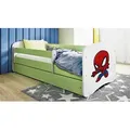 Produktbild: Kinderbett Jugendbett Spiderman 70x140, 80x160, 80x180 cm - Komplettset mit Schublade & Rausfallschutz - Grün