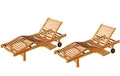 Produktbild: ASS ALEOS. 2 Stück echt Teak Sonnenliege Gartenliege Strandliege Holzliege Holz vielfach verstellbar mit Tischablage sehr robust Modell 2X Cozy