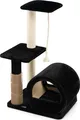 Produktbild: COSTWAY Kratzbaum klein, 92cm, Katzenbaum mit Höhle aus Bambus, Katzenkratzbaum mit Kratzbrett & Pflegebürste & Ball & Plüschsitz, Kletterbaum für Katzen, Katzenmöbel Aktivitätsbaum (Schwarz)