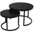 Produktbild: SensaHome Couchtisch-Set rund – Antikes rundes Holztisch-Set – großer Tisch 58 x 40 cm, kleiner Tisch 43 x 33 cm – Schwarz - Schwarz