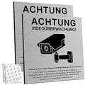 Produktbild: 2 Stück Achtung Videoüberwachung Schild Privatgrundstück mit DSGVO Hinweis, 15x15cm Aluminium Schilder Kameraüberwachung, mit Selbstklebend und 2 Bohrlöcher, Kamera Überwachung, Warnschild
