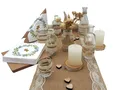 Produktbild: Tischdeko Herz Gold Eukalyptus Holz Creme Natur Braun Spitze Hochzeit 20 Pers.