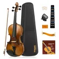 Produktbild: SONICAKE 4/4 Violine Geige für Erwachsene aus Massivholz Geigenset mit Hartschalenkoffer, Schulterstütze, Kolophonium, Bögen, Clip-Tuner und Saiten QVL-01