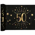 Produktbild: (1qm=5,99 EUR) Tischläufer Happy Birthday 50, schwarz-gold, 30cm x 5m