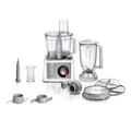 Produktbild: Bosch Kompakt-Küchenmaschine MultiTalent 8, 45 Funktionen, XXL-Rührschüssel 3,9 L, Mixer 1,5 L, Universalmesser, Rührbesen, schneiden und raspeln (fein,grob), 1250 W, weiß/edelstahl, MC812S814