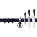 Produktbild: CHEFGASTRO Magnetleiste Magnetische Messerleiste Messerhalter Aus Metall 4x40x1,5cm Mit 3 Schwarzen Haken Schwarz Extra Stark