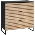 Produktbild: Bellamio Luvua Kommode – Sideboard in schwarz mit Eichen-Front – Lowboard mit 3 Schubladen – Aufbewahrungskommode für Wohnzimmer, Schlafzimmer, Flur – Holz Schrank 80 x 40 x 80 cm (HxTxB)