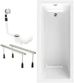 Produktbild: Calmwaters® Rechteck Badewannen-Set 170x75 cm mit Wannenfüßen & Ablaufgarnitur, Made in EU, Acrylwanne Modern Square, Körperformwanne, Set Badewanne komplett, 170 x 75 cm, Weiß