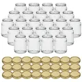 Produktbild: gouveo 24er Set Einmachgläser 720 ml Facette mit Schraubdeckel goldfarben - Große Vorratsgläser mit Drehverschluss TO82 - Leere Marmeladengläser, Einkochgläser, Einweckgläser, Aufbewahrungsgläser