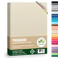 Produktbild: Premium Spannbettlaken, extra schwer und dick, 97% Mako-Jersey-Baumwolle und 3% Elasthan, auch Boxspringbett geeignet, 180 x 200-200 x 220 cm, Cremé/Naturweiß