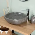 Produktbild: wohnfreuden Naturstein Waschbecken 60 cm in grau aus indonesischen Flussstein - Mit Unikat Auswahl