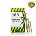 Produktbild: Jet-Fast Premium Universalschrauben 4,0 x 35 mm, 500 Stück, Duo-Senkkopf, Selbstbohrspitze, Teilgewinde, TX, Gelb Verzinkt, Holzschrauben, Spanplattenschrauben, Cut-Spitze, German Quality