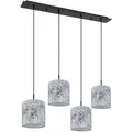 Produktbild: Hängeleuchte Pendellampe Wohnzimmerleuchte Esszimmerlampe, 4 Flammig, Muster Textilschirme, Metall schwarz grau, h 150 cm