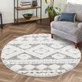 Produktbild: carpet city Teppich Hochflor Wohnzimmer - 160x160 cm Rund - Landhaus-Stil Ethno Grau Creme - Cut-Loop, Hochtief, 3D-Effekt - Shaggy Teppiche Flauschig-Weich Schlafzimmer Langflor