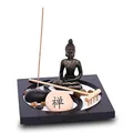 Produktbild: Zen Garten mit Buddha Figur - Japanischer Miniatur Garten - Feng Shui Räucherstäbchenhalter - Esotherik Set mit 3 Räucherstäbchen - Glücksbringer aus dem Buddhismus und Daoismus (Yin Yang Design)