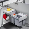 Produktbild: Hailo New-Raumspar-Tandem Abfall Sammler Müll Eimer 3fach 34 Liter Küche Grau