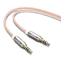 Produktbild: JAMEGA - 1m Aux Kabel 3.5mm Audio Kabel - Klinke Stereo 3.5mm Nylon Klinkenkabel für Kopfhörer, Lautsprecher, MP3 Player, Auto, TV, Soundbar, Heim/KFZ Stereoanlagen, Handy uvm. – Rosegold
