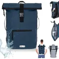 Produktbild: Rucksack Plane Time Bag Evo 24 L Kurierrucksack Roll-Top Herren Damen Freizeitrucksack Geheimfach Brustgurt Fahrradrucksack Bike Pack Büro Tasche ... - Blau/Dunkelblau