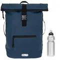 Produktbild: Elephant Rucksack Herren Plane Time Bag Kurierrucksack Roll-Top Fahrradrucksack Sport Fitness Damen 23 Liter A4 12821 + Flasche (12825 Dark Blue Uni)