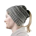 Produktbild: cosey - Strick Wintermütze – Pferdeschwanz-Mütze mit Zopfloch für Damen und Mädchen - Gesprenkelt Grau