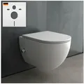Produktbild: Alpenberger Dusch-WC - Taharet WC - Bidet WC - Hänge WC mit Intimdusche, wandhängend, Abgang waagerecht, Kloschüssel Passend Geberit, Toilette mit Armatur und WC Sitz mit Absenkautomatik Cera 6250 mit SLIM Sitz