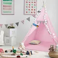 Produktbild: Kinder-Spielzelt Tipi Kinderzelt aus 100% Naturmaterialien; Kinderzimmer Indianer-Zelt aus Baumwolle & Holz für Drinnen & Draußen (Pink)